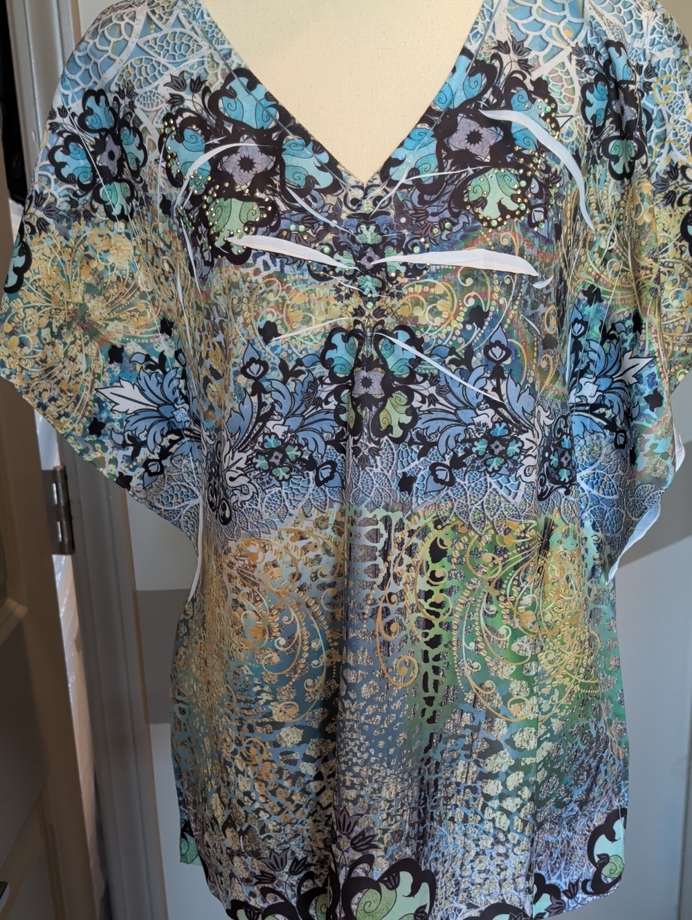 Style & Co. Multicolor V-Neck Short Sleeve Top